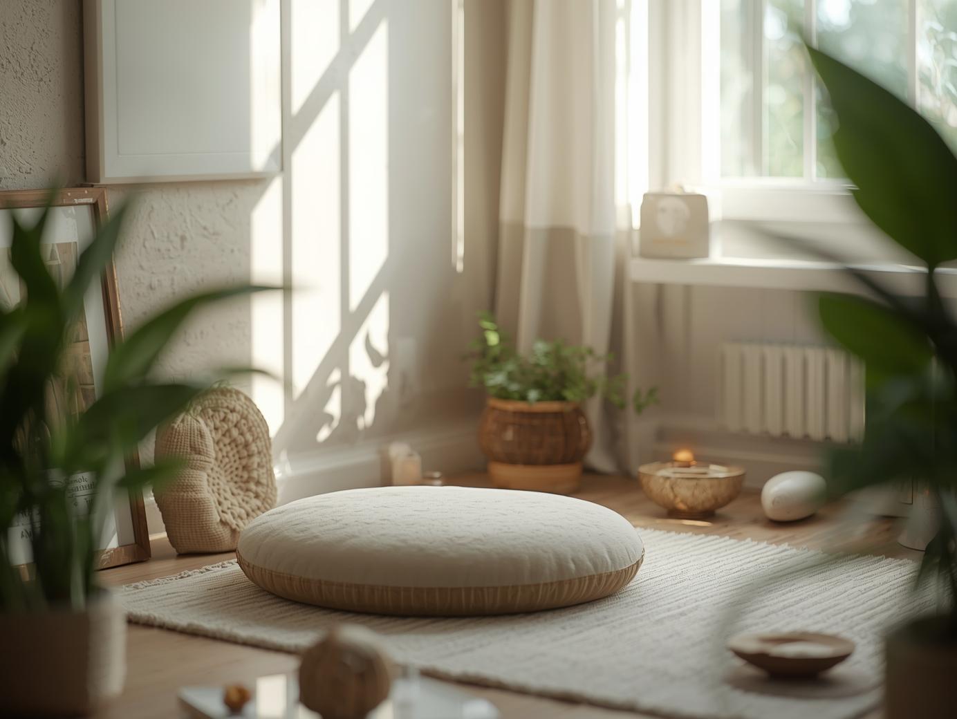 Rustgevende meditatiehoek in huis